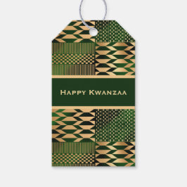 Groene en gouden Kente 'Happy Kwanzaa' Cadeaulabel
