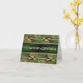 Groene en gouden Kente Print "Happy Kwanzaa" Kaart (Gele Bloem)