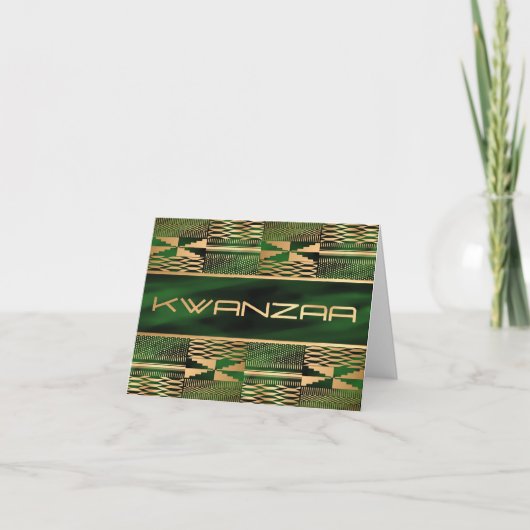 Groene en gouden Kente Print "Happy Kwanzaa" Kaart (Voorkant)