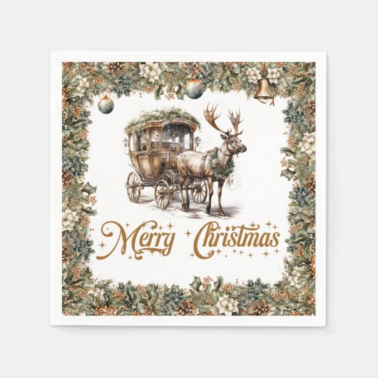  groene en gouden kerst rendieren slee servet (Voorkant)