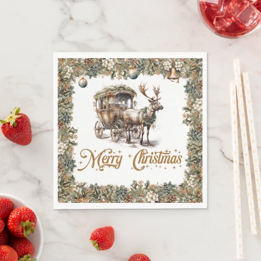 groene en gouden kerst rendieren slee servet (Insitu)