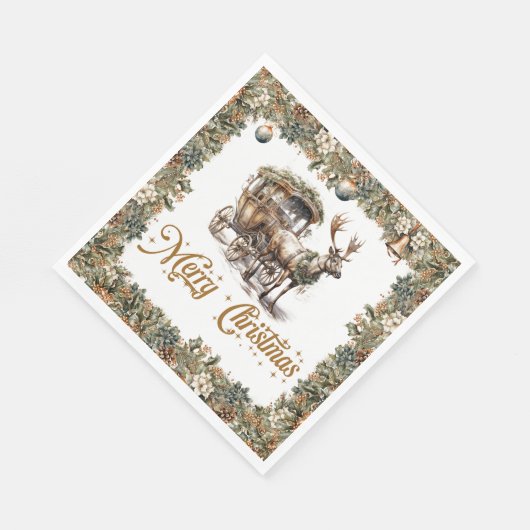  groene en gouden kerst rendieren slee servet (Hoek)