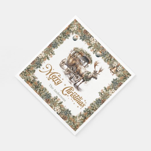  groene en gouden kerst rendieren slee servet (Hoek)