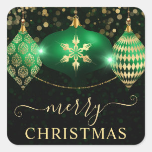 Groene en gouden kerstballen Kerstmis Vierkante Sticker