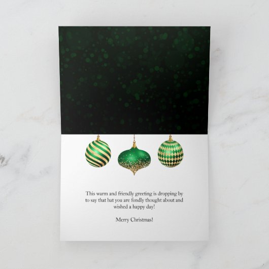 Groene en gouden kerstballen Ornamenten Feestdagen Kaart (Binnen)