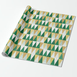 Groene en Gouden Kerstbomen Cadeaupapier