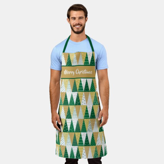 Groene en Gouden Kerstbomen Schort (Gedragen)