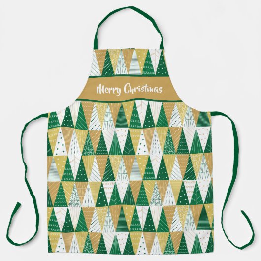 Groene en Gouden Kerstbomen Schort (Voorkant)