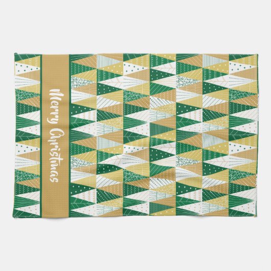 Groene en Gouden Kerstbomen Theedoek (Horizontaal)
