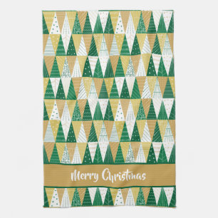 Groene en Gouden Kerstbomen Theedoek