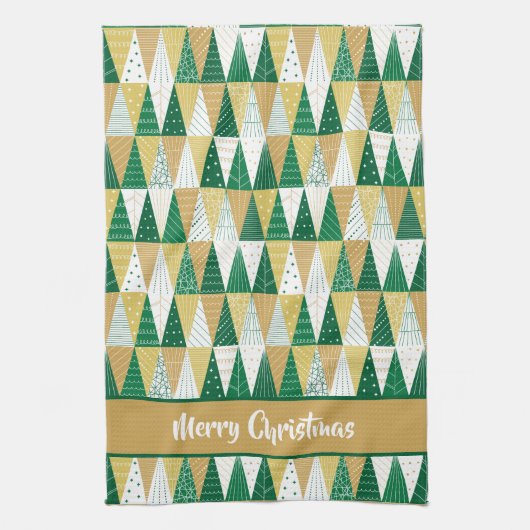 Groene en Gouden Kerstbomen Theedoek (Verticaal)