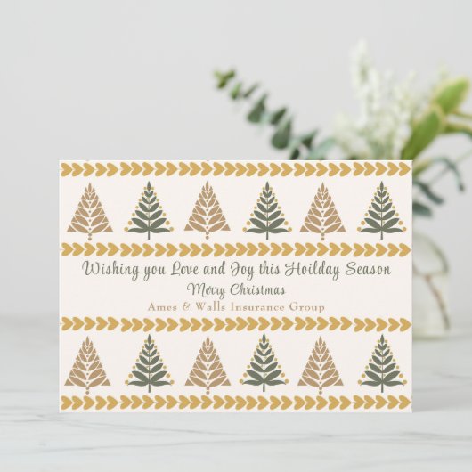 Groene en gouden kerstbomen Vakantie Groet Feestdagenkaart (Staand voorkant)