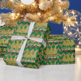 Groene en gouden kerstboom cadeaupapier