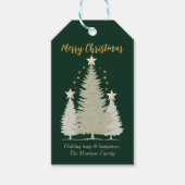 Groene en gouden kerstboom en sterren cadeaulabel (Voorkant)