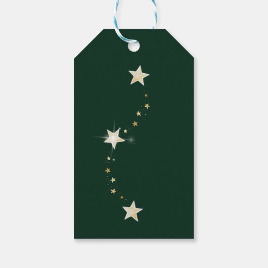 Groene en gouden kerstboom en sterren cadeaulabel (Achterkant)