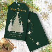 Groene en gouden kerstboom en sterren cadeaulabel