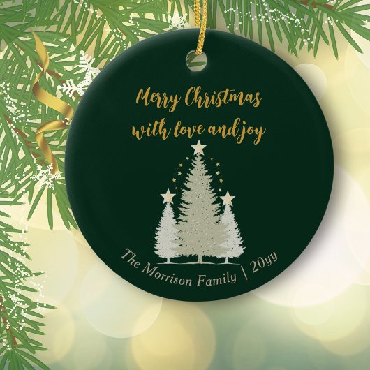 Groene en gouden kerstboom en sterren keramisch ornament