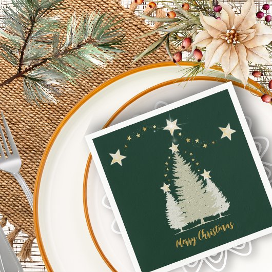 Groene en gouden kerstboom en sterren papier servet