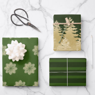 Groene en gouden kerstboom inpakpapier vel