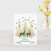 Groene en gouden kerstboom, rendieren kaart (Gele Bloem)