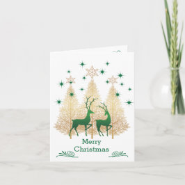 Groene en gouden kerstboom, rendieren kaart