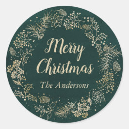 Groene en gouden kerstfeestdag ronde sticker