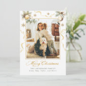 Groene en gouden kerstfoto kaart (Staand voorkant)