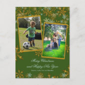 Groene en gouden kerstfotokaarten feestdagenkaart (Voorkant)