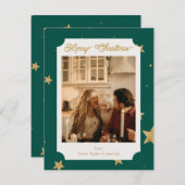 Groene en gouden kerstkaart met foto (Voorkant / Achterkant)