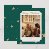 Groene en gouden kerstkaart met ster (Voorkant / Achterkant)