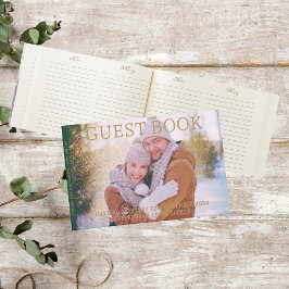 Groene en gouden Kerstmis bruiloft foto Gastenboek