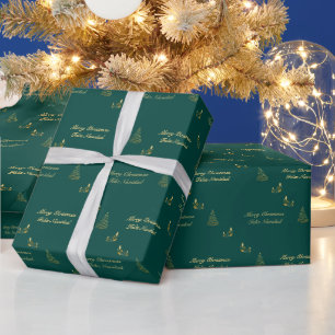 Groene en Gouden Kerstmis Tweetalige Feliz Navidad Cadeaupapier
