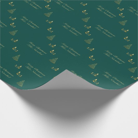 Groene en Gouden Kerstmis Tweetalige Feliz Navidad Cadeaupapier (Hoek)
