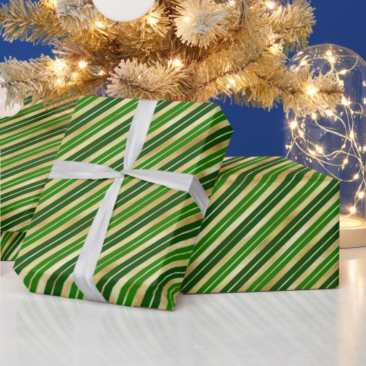 Groene en gouden kerststrepen cadeaupapier (Feestdagen)