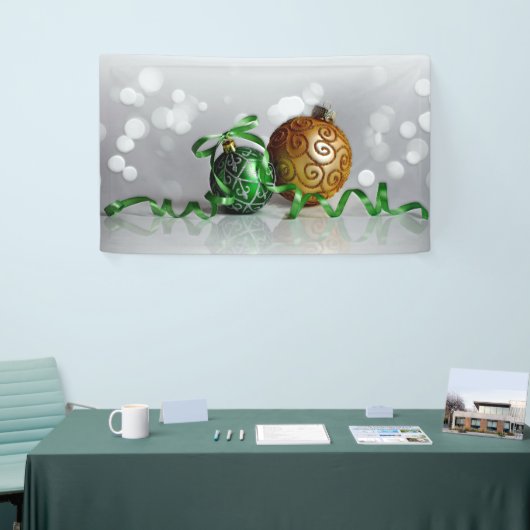 Groene en gouden kerstversieringen spandoek (Beurs)