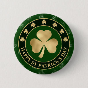 Groene en Gouden Klaver St. Patrick's Day Ronde Button 5,7 Cm