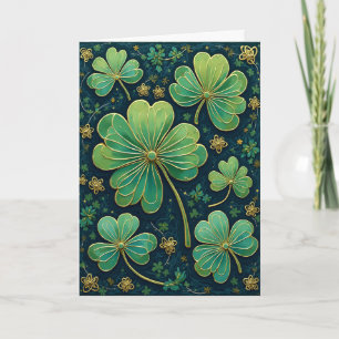 Groene en gouden klavertjes feestdagen kaart