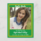 Groene en gouden kleuren Foto Afstuderen Aankondigingskaart (Voorkant)