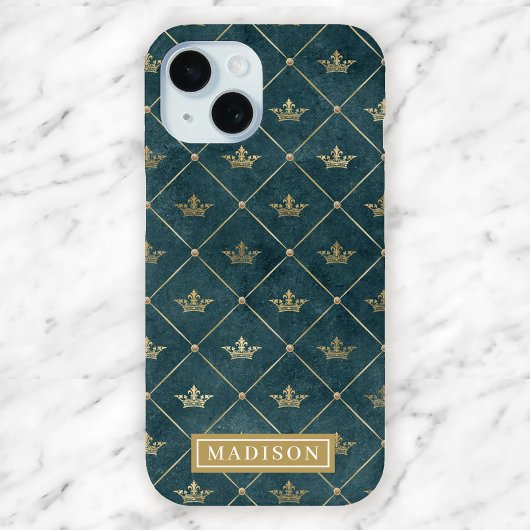 Groene en Gouden Koningin Kroonpatroon Aangepaste  Case-Mate iPhone Case