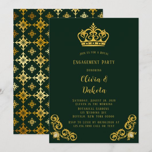 Groene en gouden koninklijke bruiloft kaart (Voorkant / Achterkant)