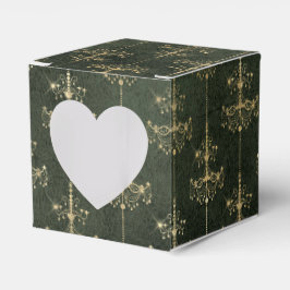 Groene en gouden  kroonluchters bedankdoosjes