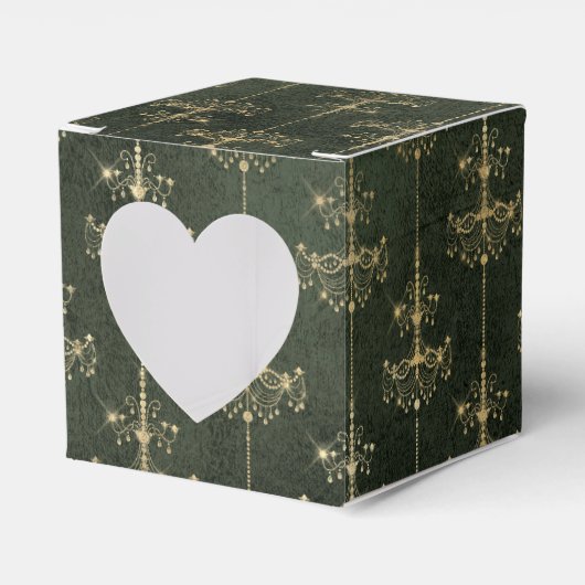 Groene en gouden  kroonluchters bedankdoosjes (Voorkant Zijde)