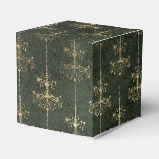 Groene en gouden  kroonluchters bedankdoosjes (Achterkant)