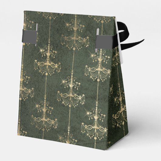 Groene en gouden  kroonluchters bedankdoosjes (Achterkant)