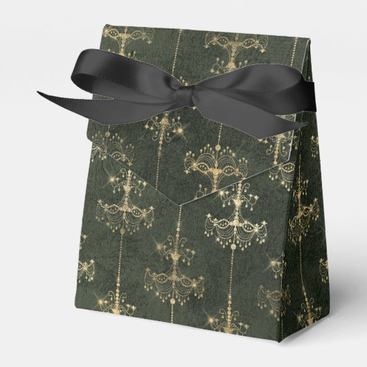Groene en gouden  kroonluchters bedankdoosjes (Voorkant Zijde)