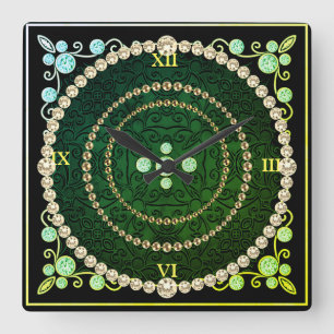 Groene en gouden kunstklep voor decoders vierkante klok