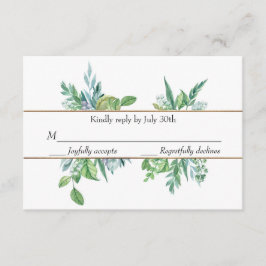 Groene en gouden lente gebladerte bruiloft RSVP Ka