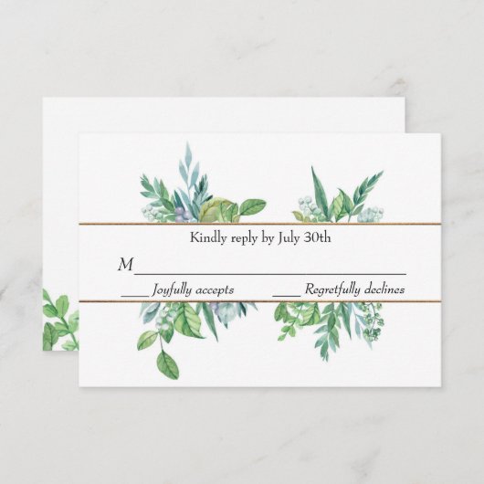 Groene en gouden lente gebladerte bruiloft RSVP Ka (Voorkant / Achterkant)