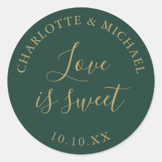 Groene en gouden liefde is zoete huwelijksgunst ronde sticker