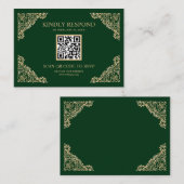 Groene en gouden Lijst QR-code RSVP Weddenschap We Informatiekaartje (Voorkant / Achterkant)